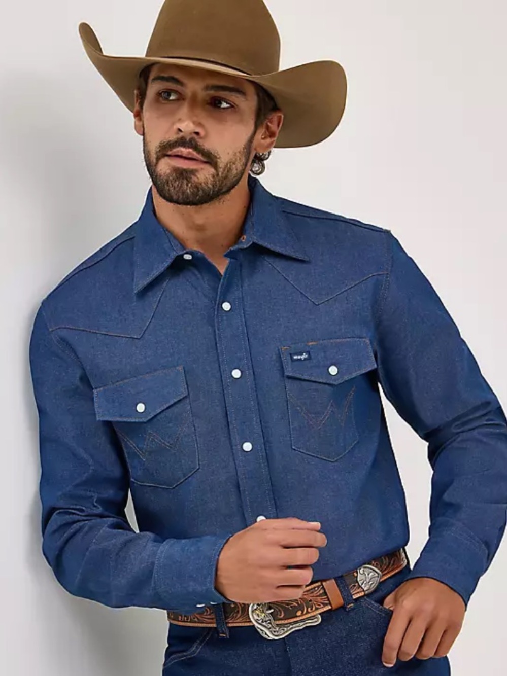 Wrangler Cowboy Cut Denim Snap Shirt NWT Western Rodeo Classic Fit 15.5x35